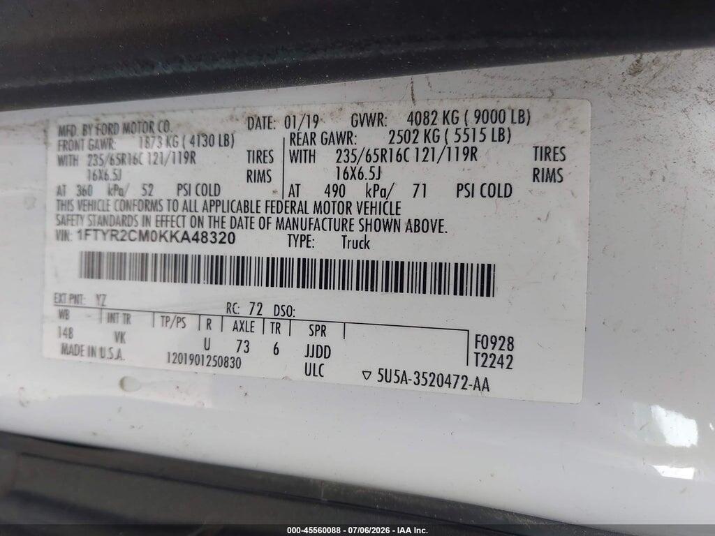 1FTYR2CM0KKA48320 2019 FORD TRANSIT-250 photo no. 9
