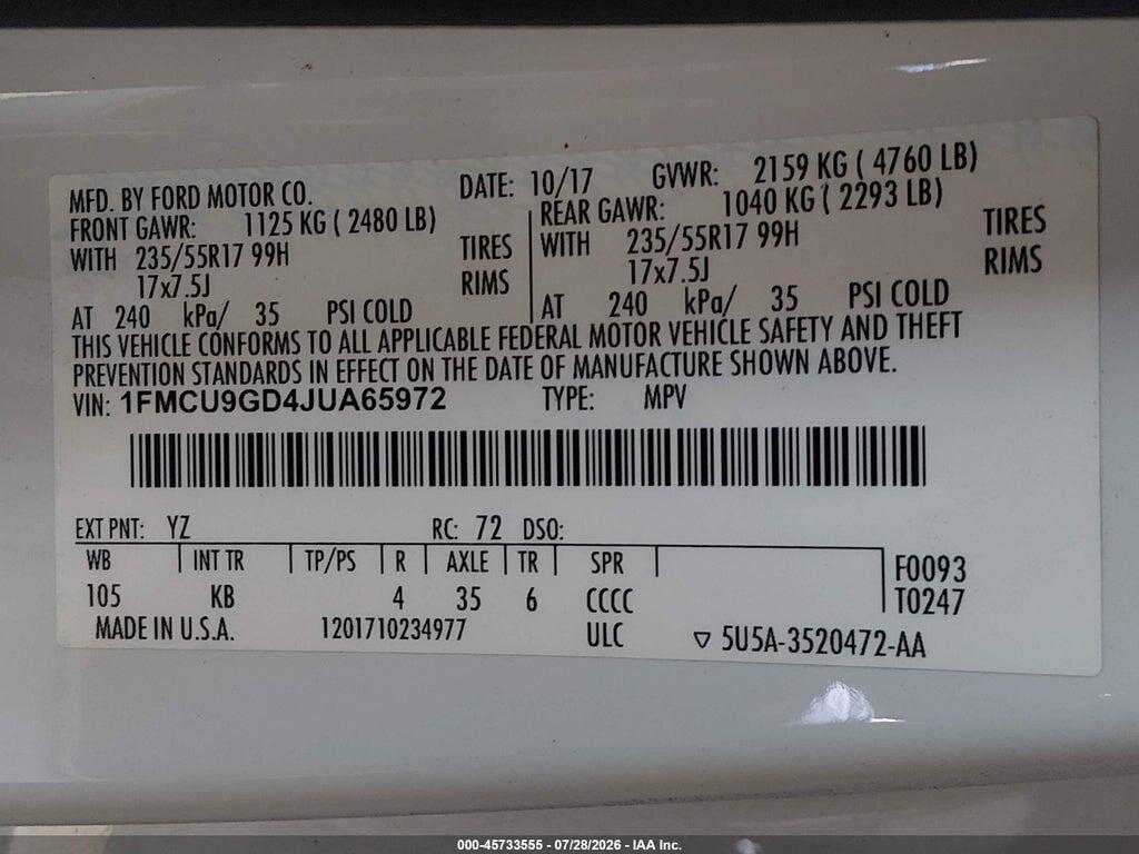 1FMCU9GD4JUA65972 2018 FORD ESCAPE photo no. 9