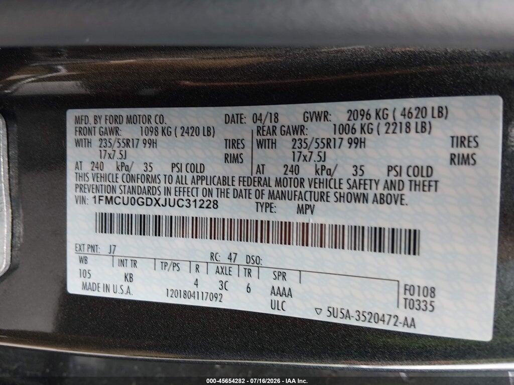 1FMCU0GDXJUC31228 2018 FORD ESCAPE photo no. 9