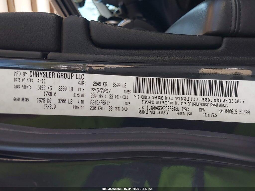 1J4RR4GGXBC679486 2011 JEEP GRAND CHEROKEE photo no. 9