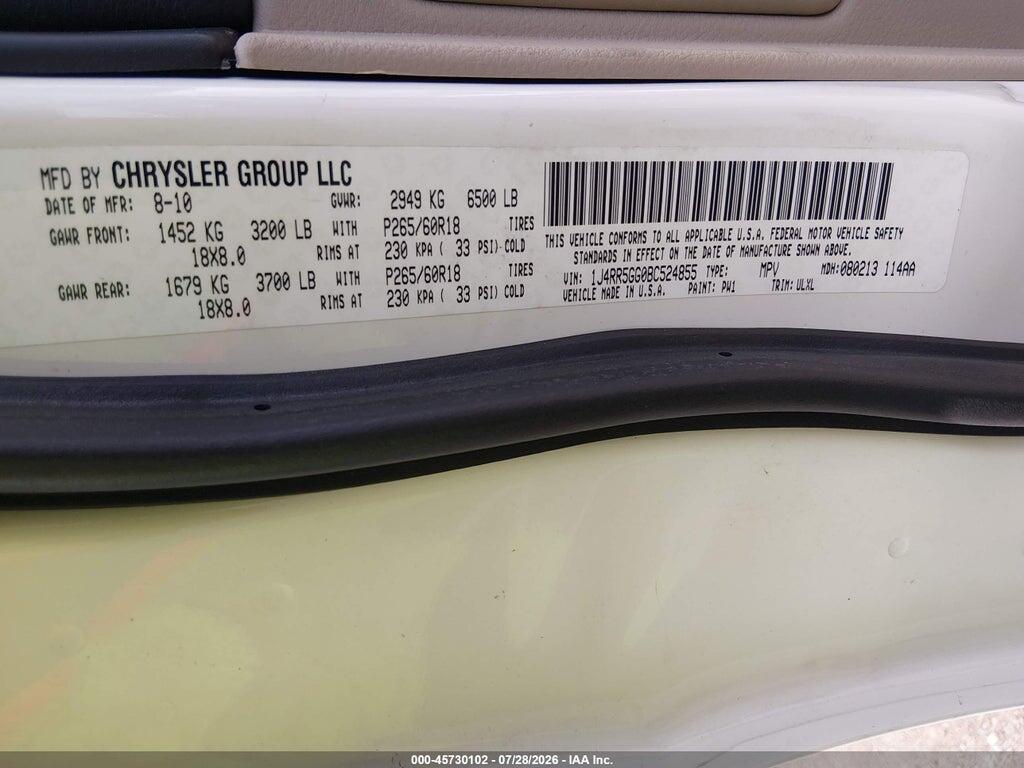 1J4RR5GG0BC524855 2011 JEEP GRAND CHEROKEE photo no. 9