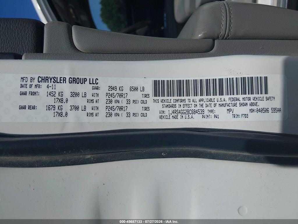 1J4RS4GG2BC684539 2011 JEEP GRAND CHEROKEE photo no. 9
