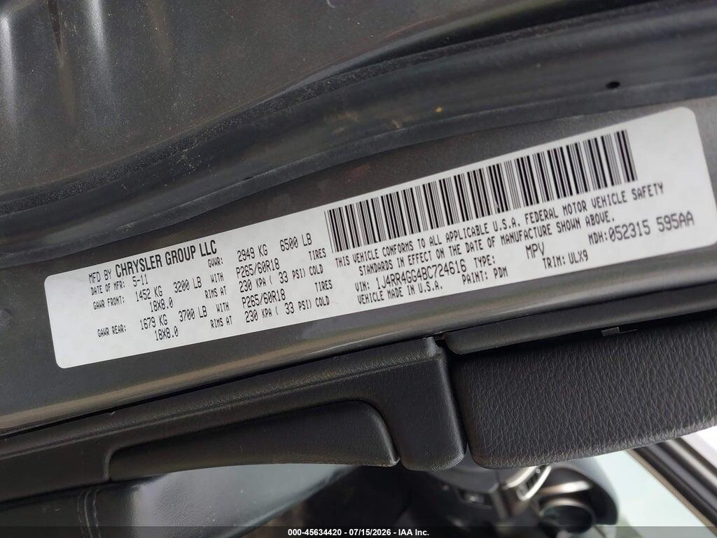 1J4RR4GG4BC724616 2011 JEEP GRAND CHEROKEE photo no. 9
