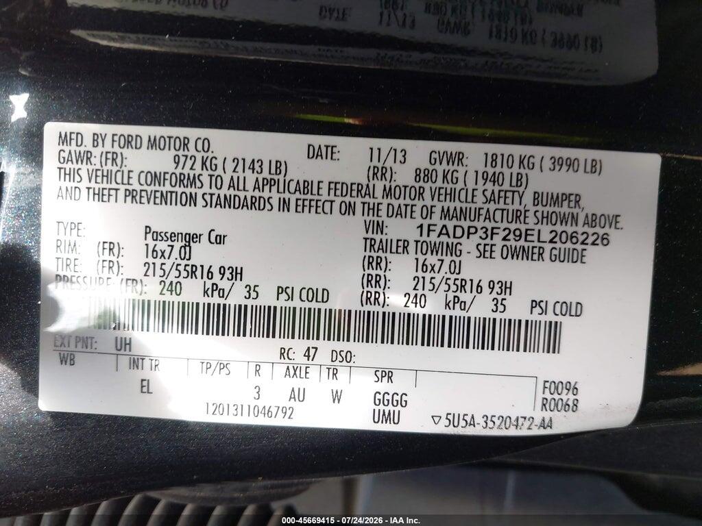 1FADP3F29EL206226 2014 FORD FOCUS photo no. 9