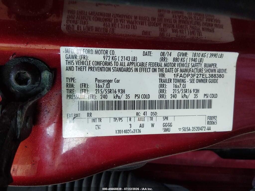 1FADP3F27EL388380 2014 FORD FOCUS photo no. 9