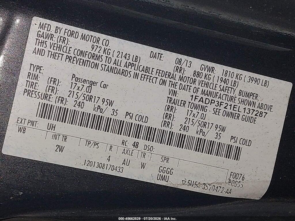 1FADP3F21EL137287 2014 FORD FOCUS photo no. 9