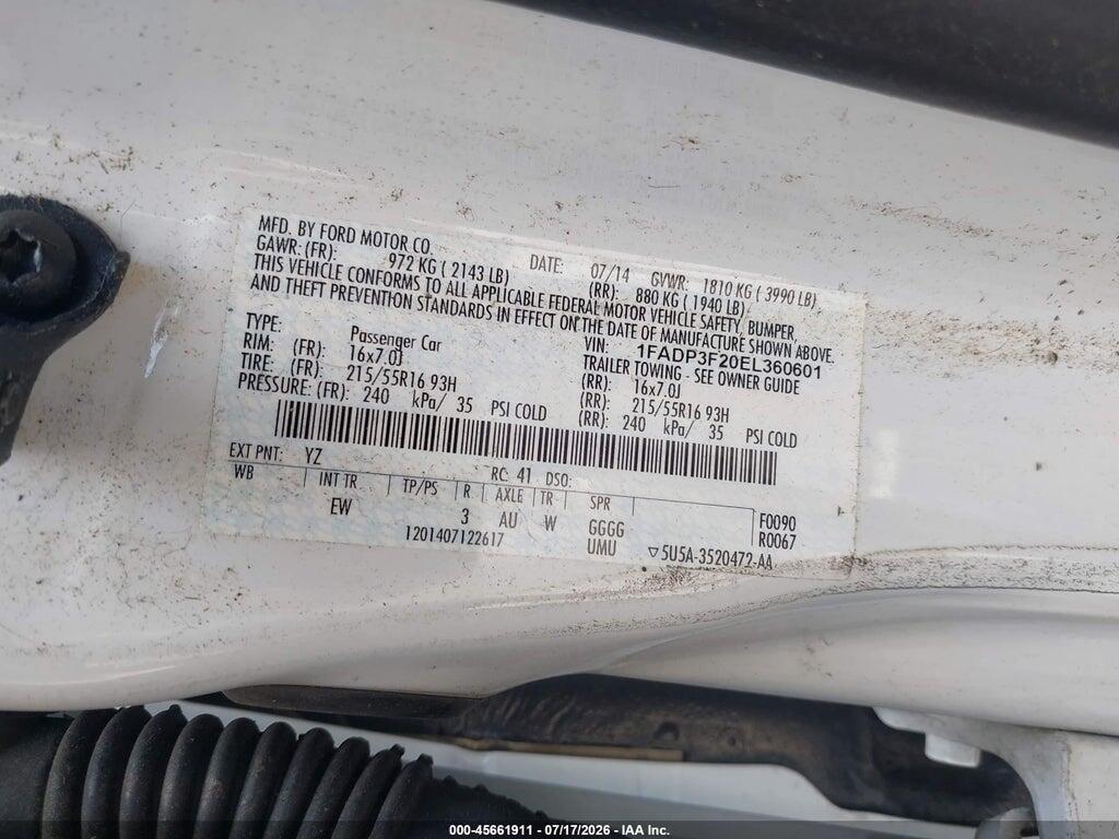 1FADP3F20EL360601 2014 FORD FOCUS photo no. 9