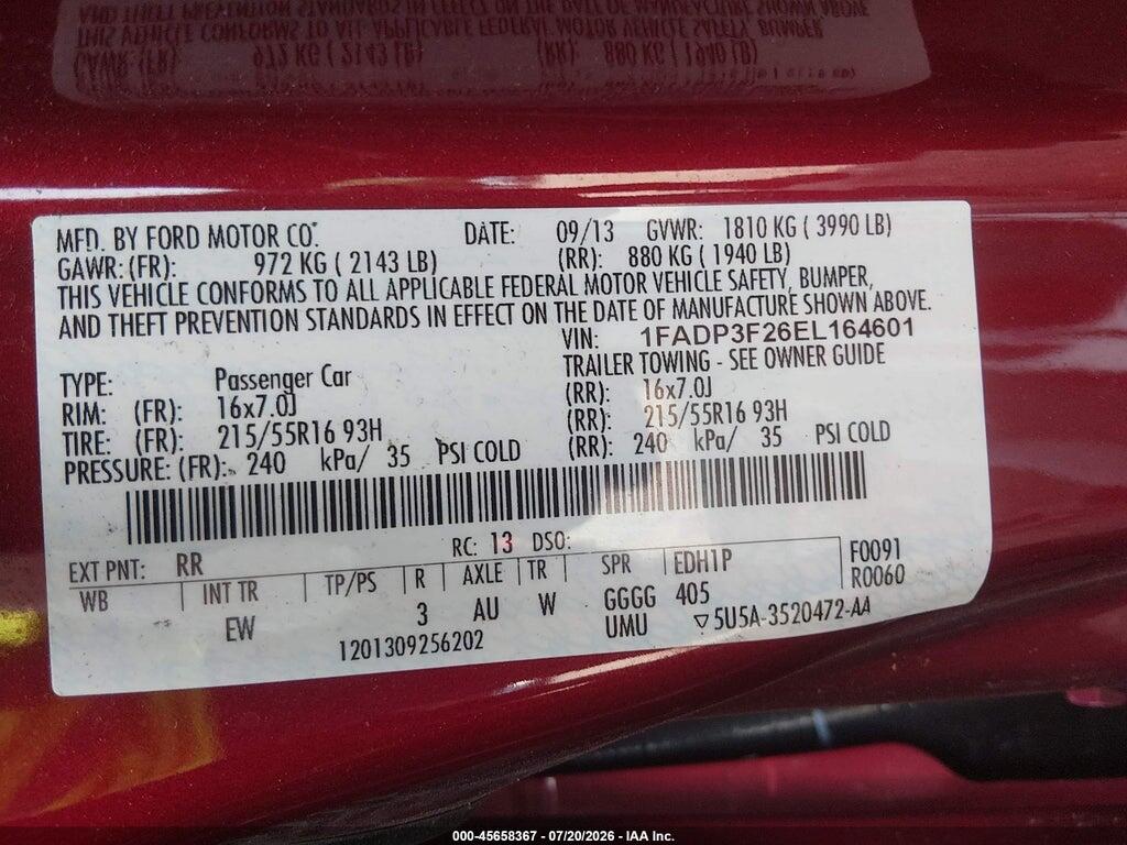 1FADP3F26EL164601 2014 FORD FOCUS photo no. 9