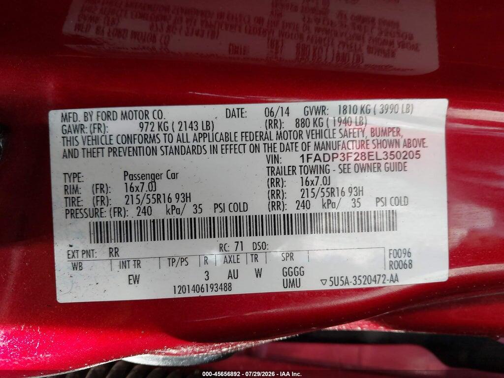 1FADP3F28EL350205 2014 FORD FOCUS photo no. 9