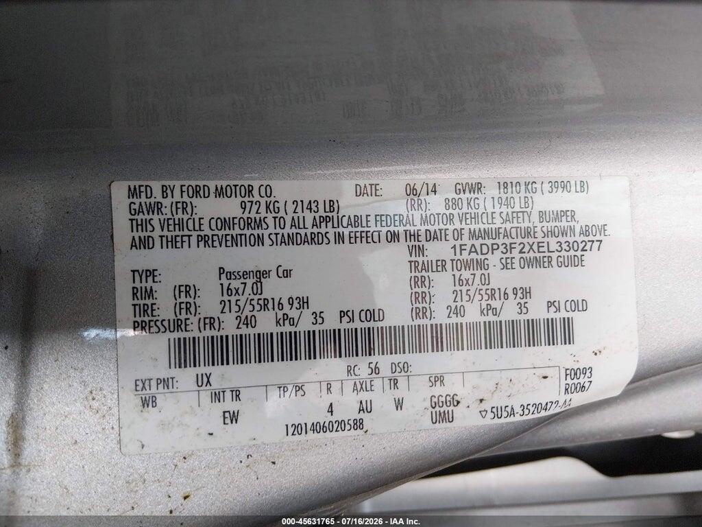 1FADP3F2XEL330277 2014 FORD FOCUS photo no. 9