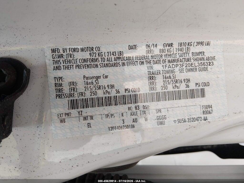 1FADP3F20EL356323 2014 FORD FOCUS photo no. 9