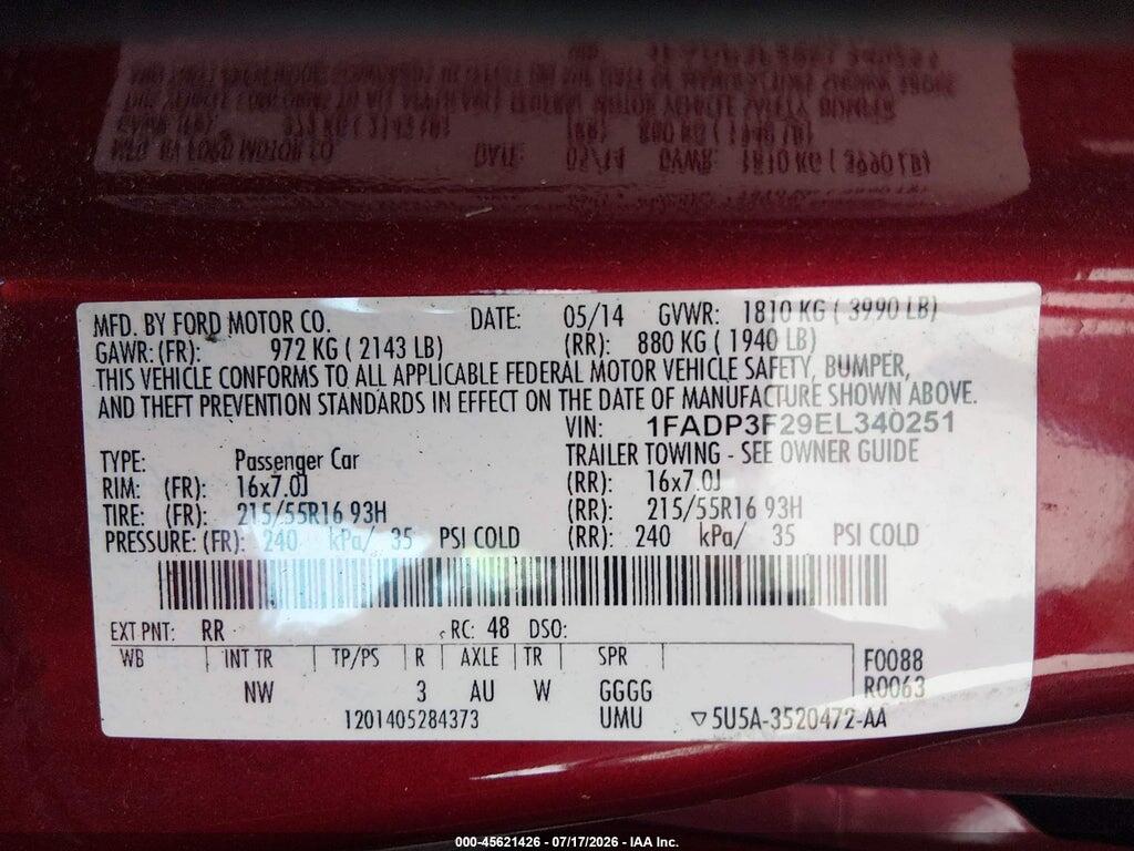 1FADP3F29EL340251 2014 FORD FOCUS photo no. 9