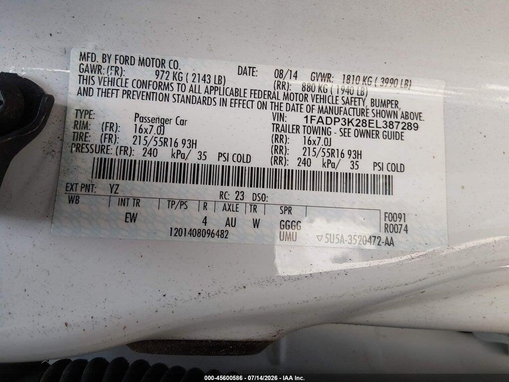 1FADP3K28EL387289 2014 FORD FOCUS photo no. 9