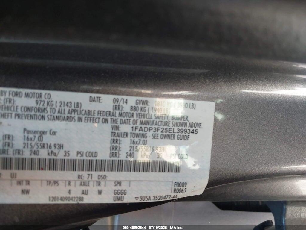 1FADP3F25EL399345 2014 FORD FOCUS photo no. 9