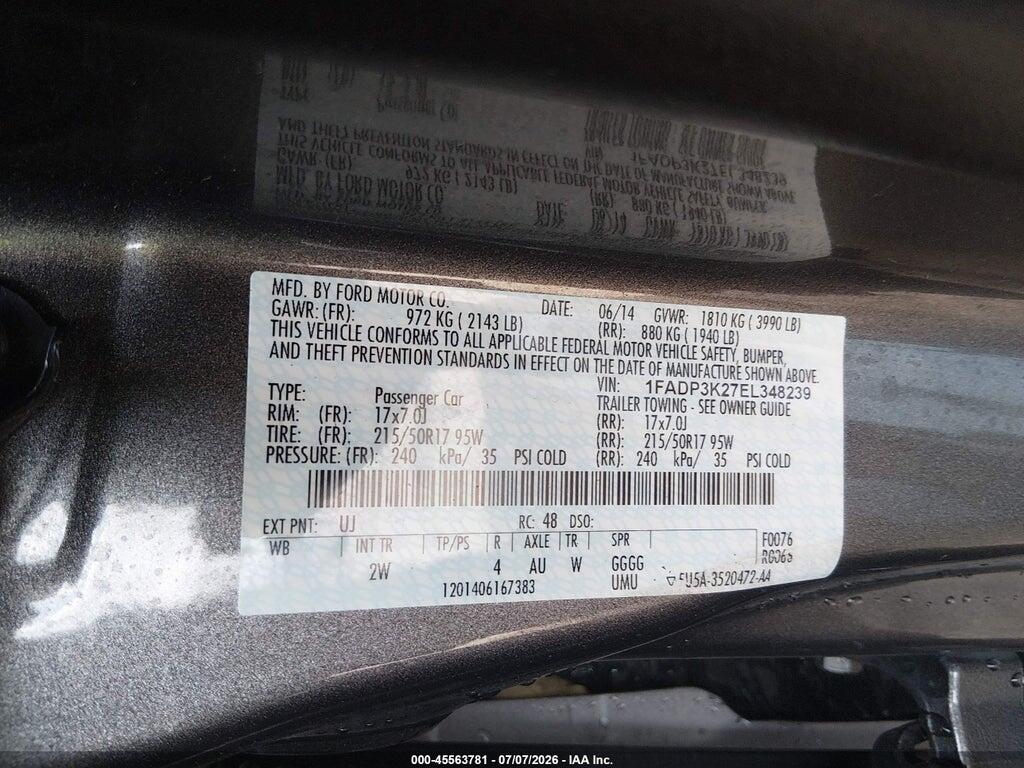 1FADP3K27EL348239 2014 FORD FOCUS photo no. 9