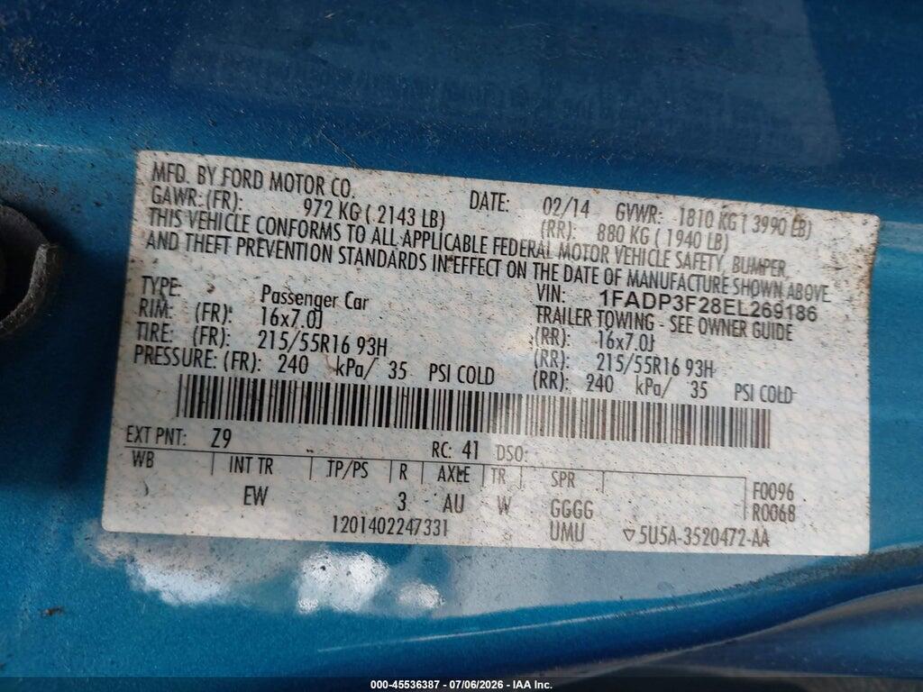 1FADP3F28EL269186 2014 FORD FOCUS photo no. 9