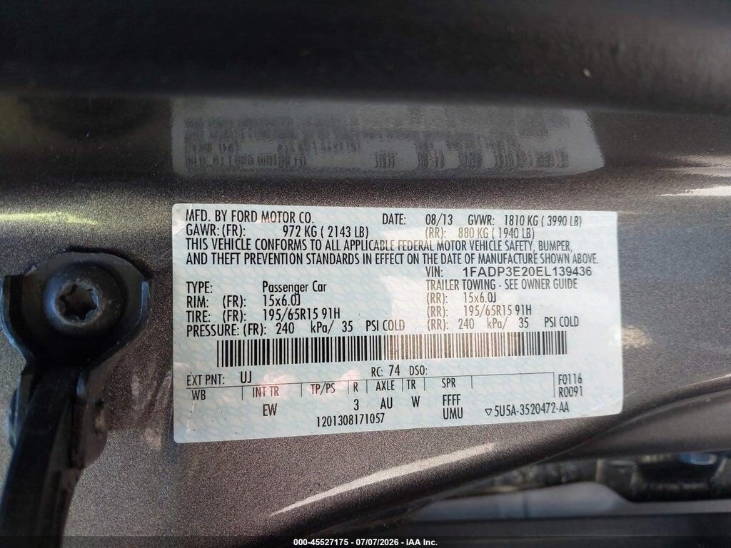 1FADP3E20EL139436 2014 FORD FOCUS photo no. 9