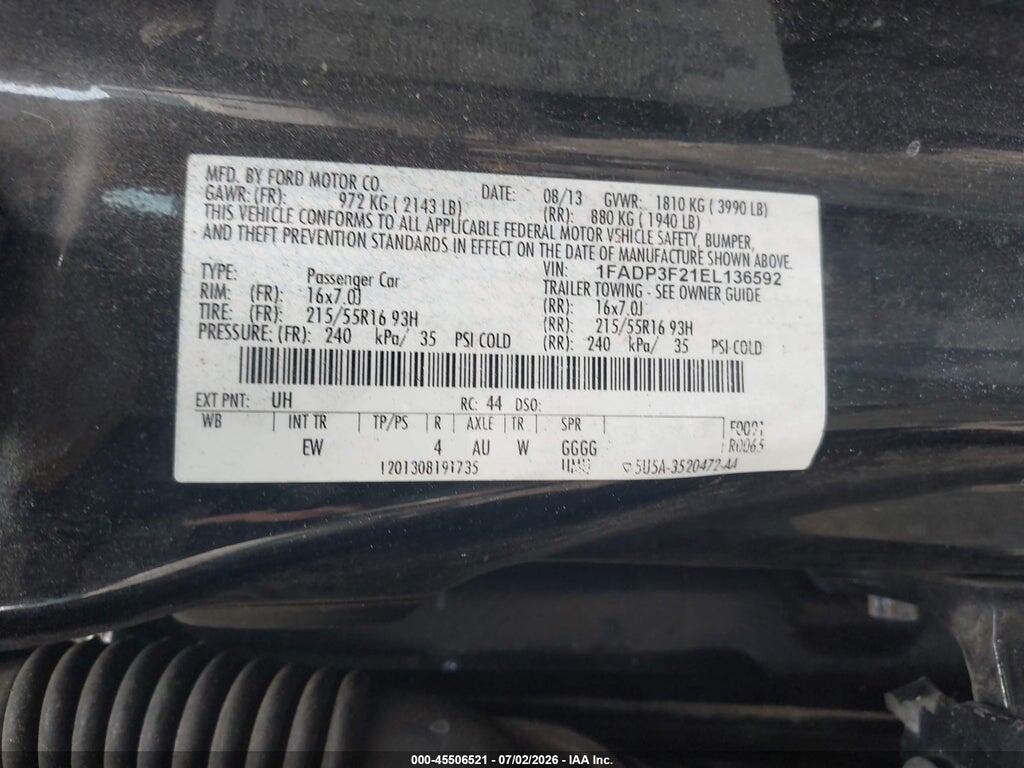 1FADP3F21EL136592 2014 FORD FOCUS photo no. 9