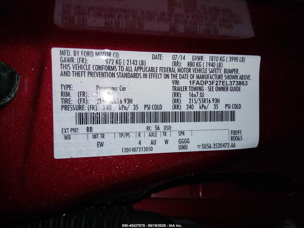 1FADP3F27EL373863 2014 FORD FOCUS photo no. 9
