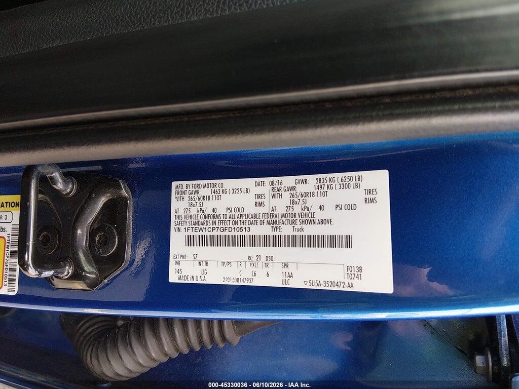1FTEW1CP7GFD10513 2016 FORD F-150 photo no. 9