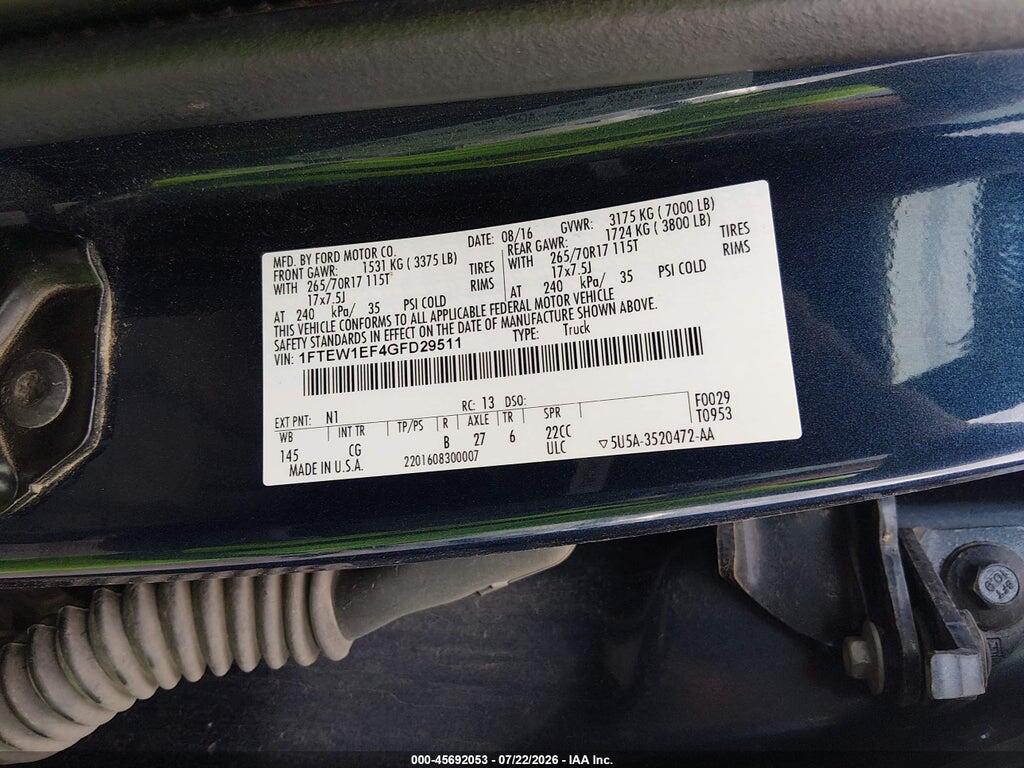 1FTEW1EF4GFD29511 2016 FORD F-150 photo no. 9