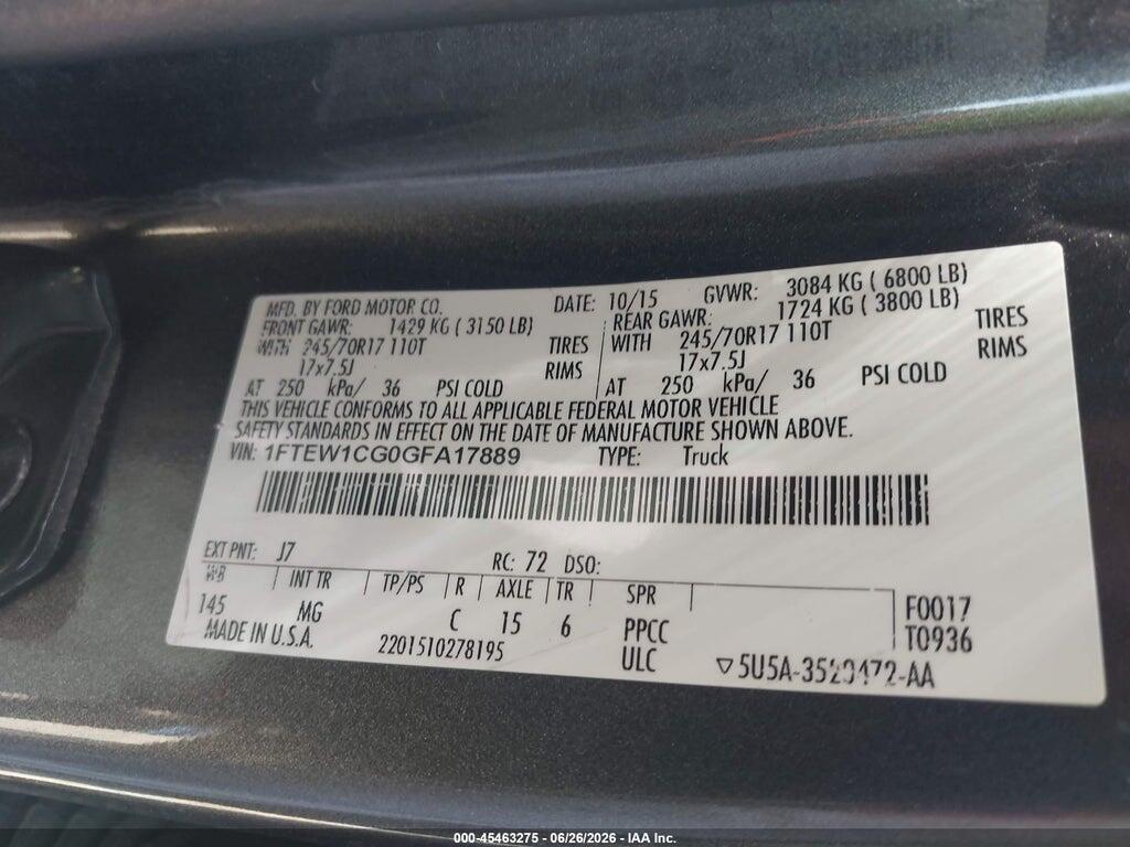 1FTEW1CG0GFA17889 2016 FORD F-150 photo no. 9