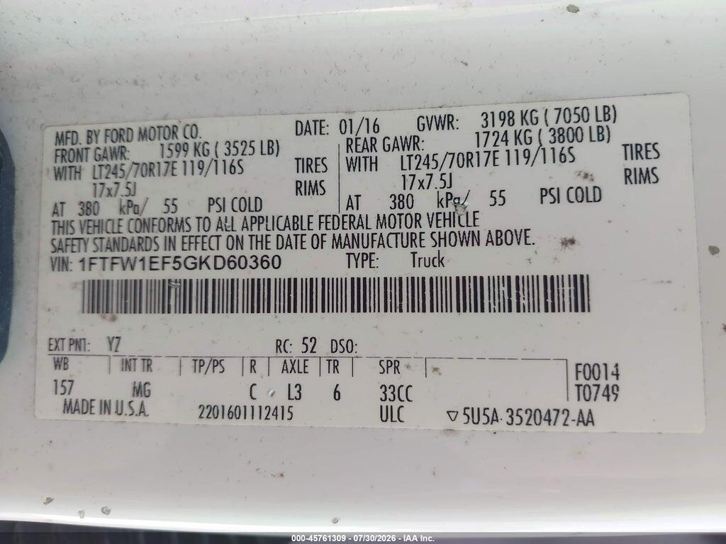 1FTFW1EF5GKD60360 2016 FORD F-150 photo no. 9