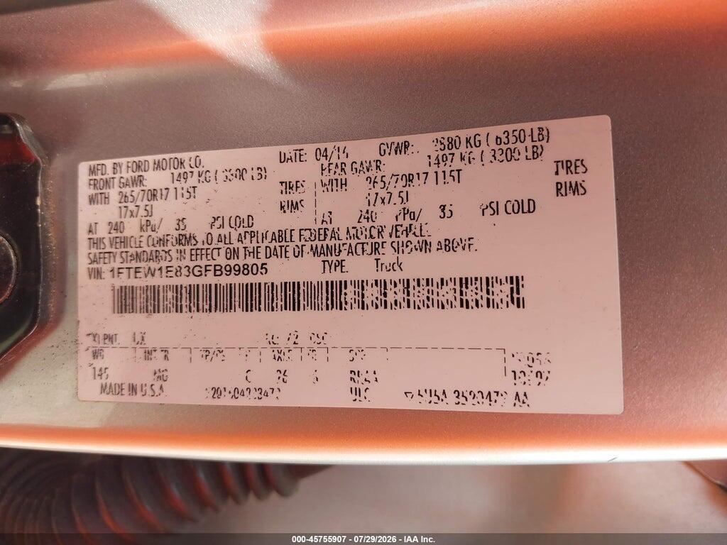 1FTEW1E83GFB99805 2016 FORD F-150 photo no. 9