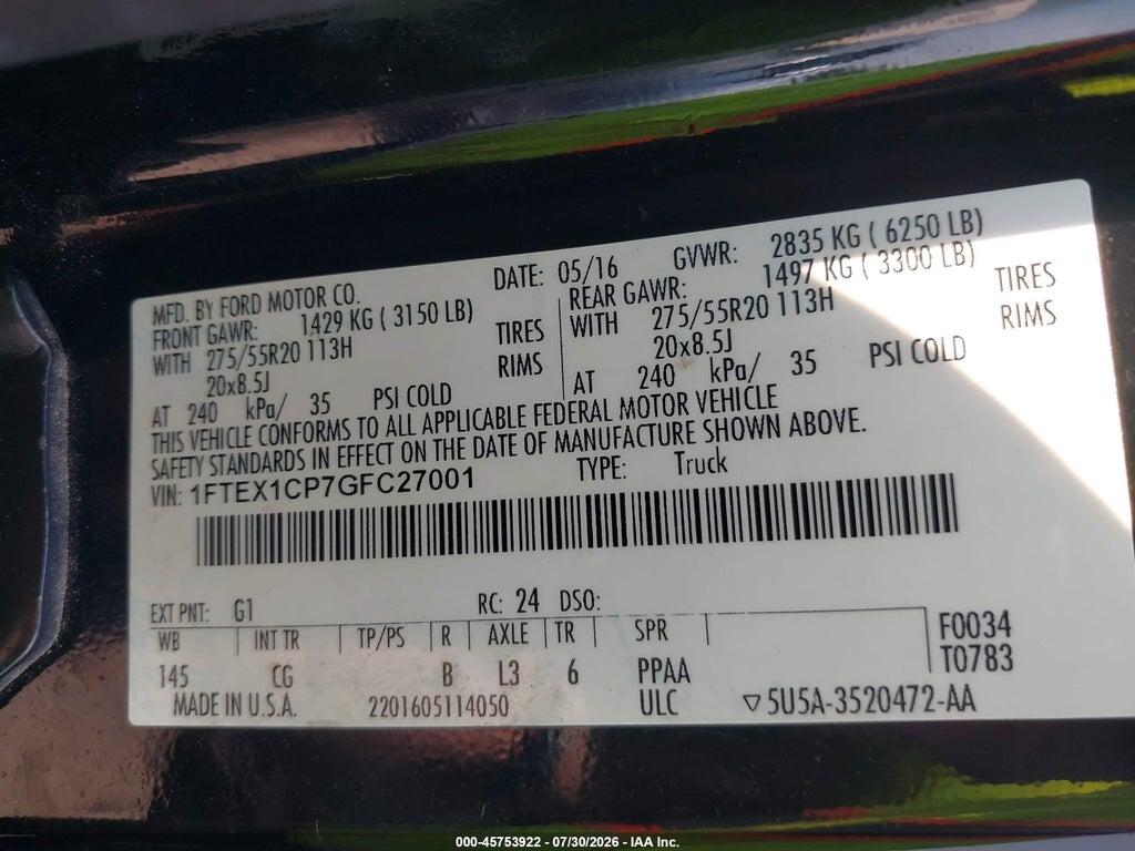 1FTEX1CP7GFC27001 2016 FORD F-150 photo no. 9