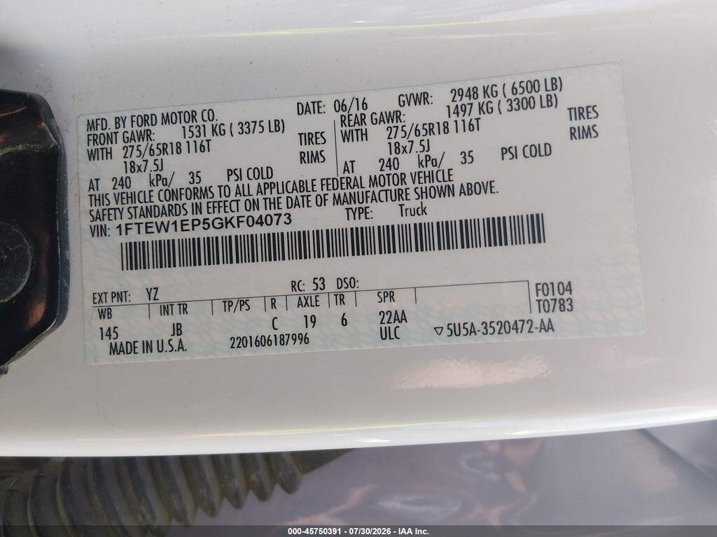 1FTEW1EP5GKF04073 2016 FORD F-150 photo no. 9