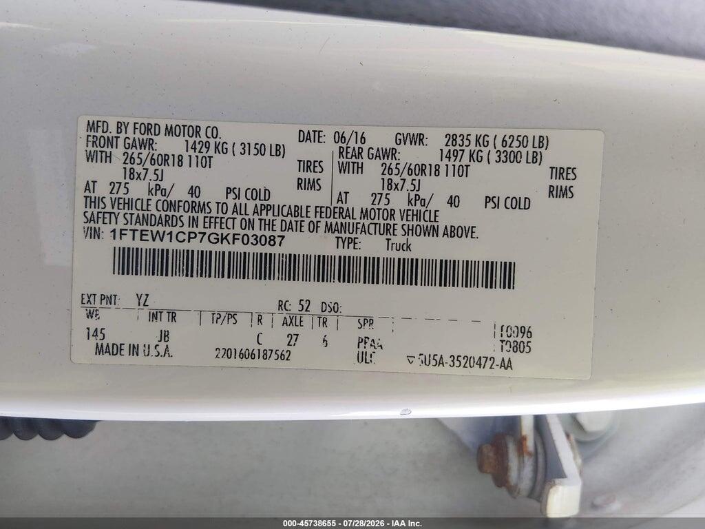 1FTEW1CP7GKF03087 2016 FORD F-150 photo no. 9