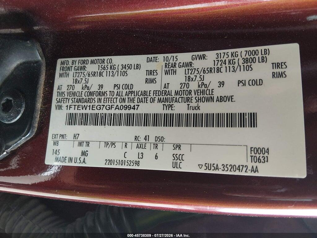 1FTEW1EG7GFA09947 2016 FORD F-150 photo no. 9