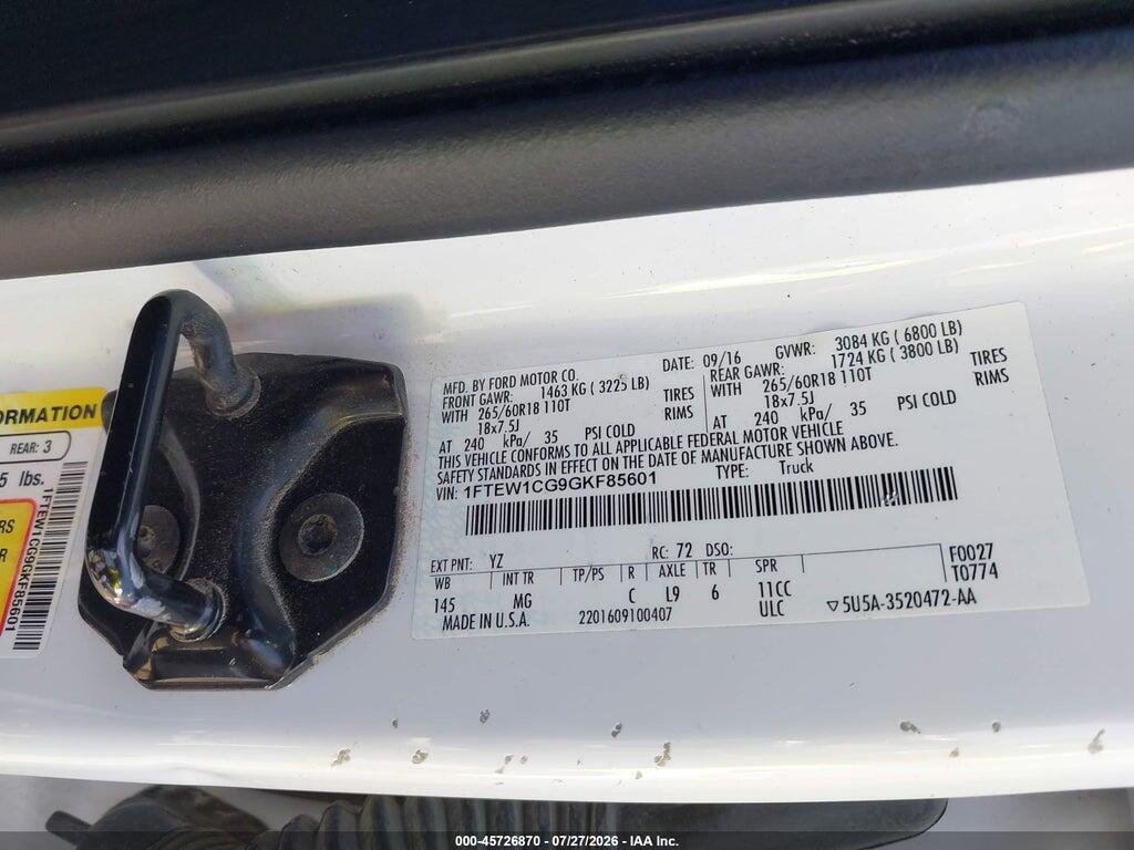 1FTEW1CG9GKF85601 2016 FORD F-150 photo no. 9