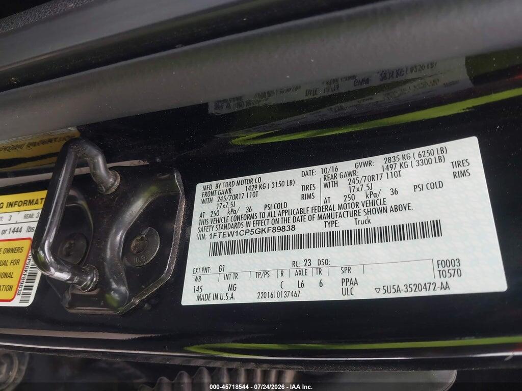 1FTEW1CP5GKF89838 2016 FORD F-150 photo no. 9