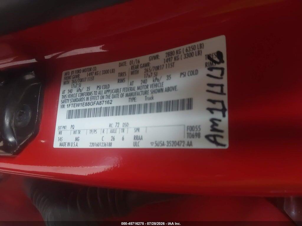 1FTEW1E88GFA87162 2016 FORD F-150 photo no. 9