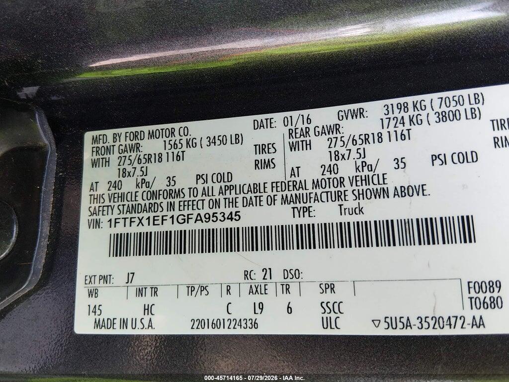 1FTFX1EF1GFA95345 2016 FORD F-150 photo no. 9