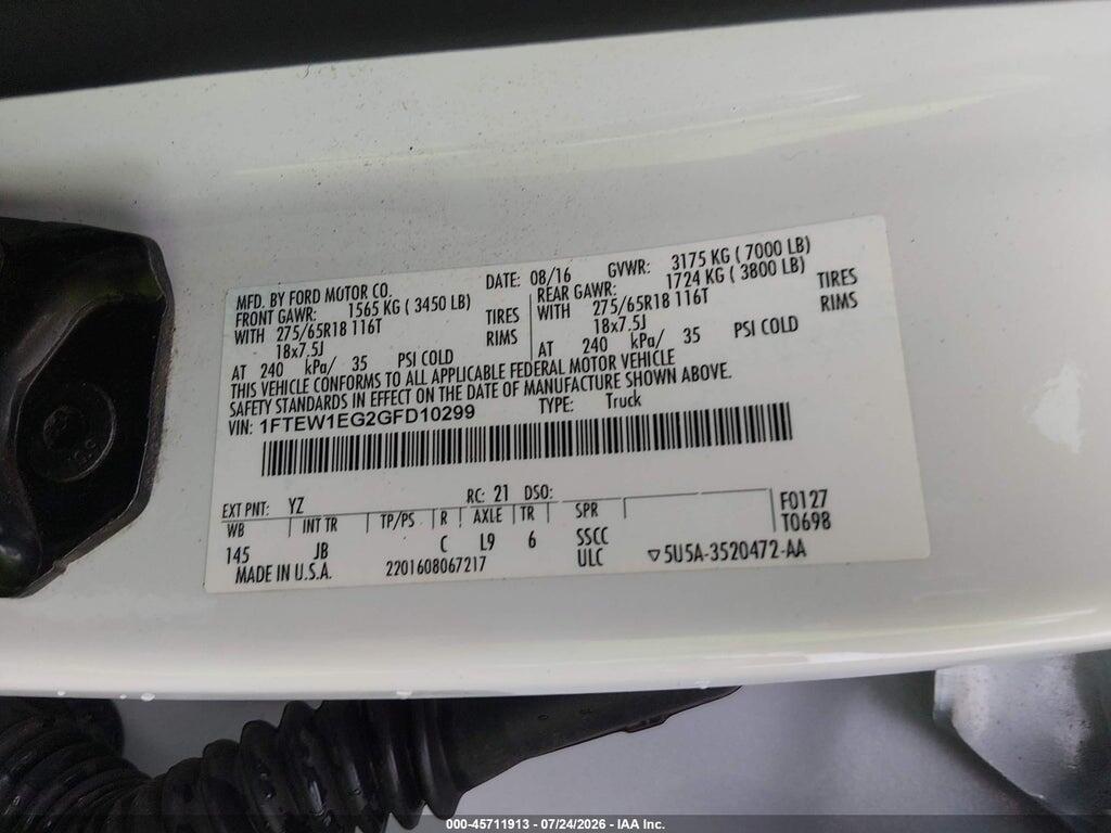 1FTEW1EG2GFD10299 2016 FORD F-150 photo no. 9