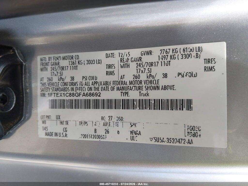 1FTEX1C88GFA68692 2016 FORD F-150 photo no. 9