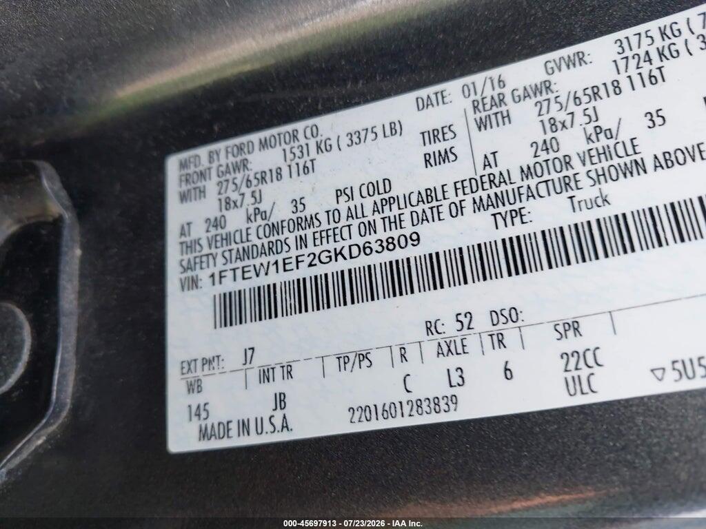 1FTEW1EF2GKD63809 2016 FORD F-150 photo no. 9