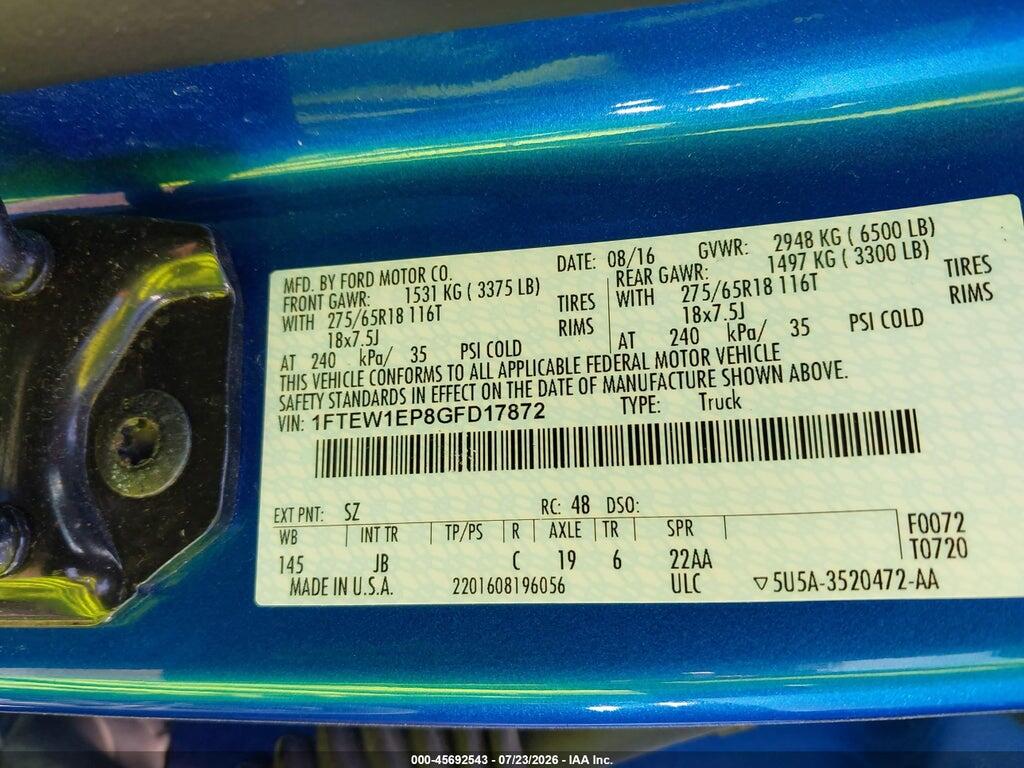 1FTEW1EP8GFD17872 2016 FORD F-150 photo no. 9