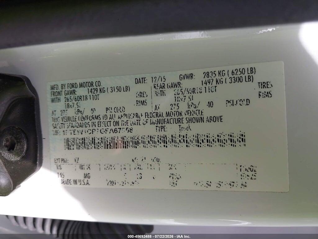 1FTEW1CP7GFA67558 2016 FORD F-150 photo no. 9