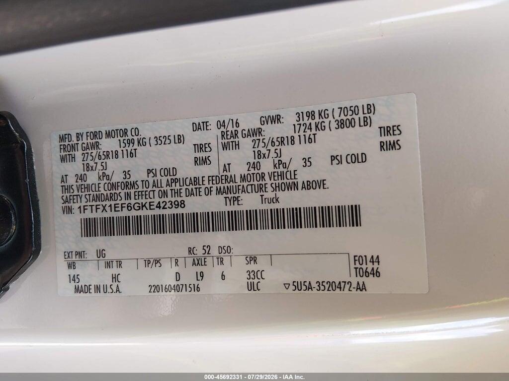 1FTFX1EF6GKE42398 2016 FORD F-150 photo no. 9