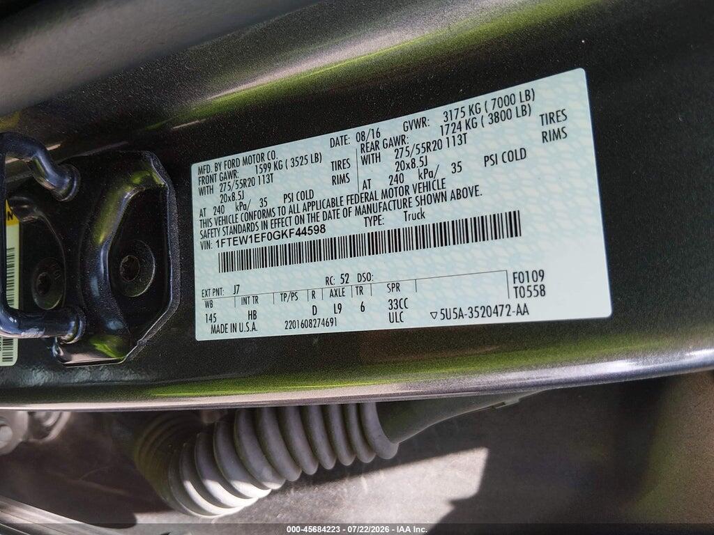 1FTEW1EF0GKF44598 2016 FORD F-150 photo no. 9