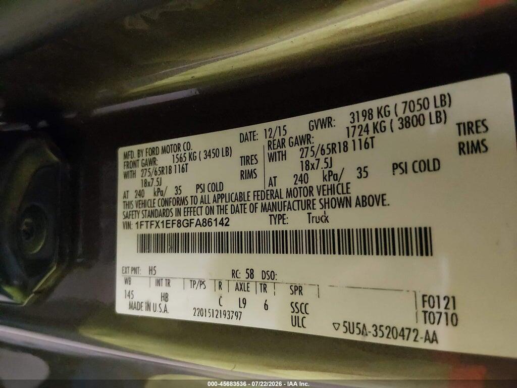1FTFX1EF8GFA86142 2016 FORD F-150 photo no. 9