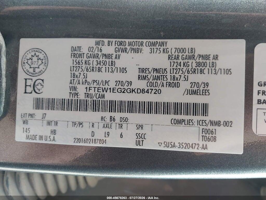 1FTEW1EG2GKD84720 2016 FORD F-150 photo no. 9