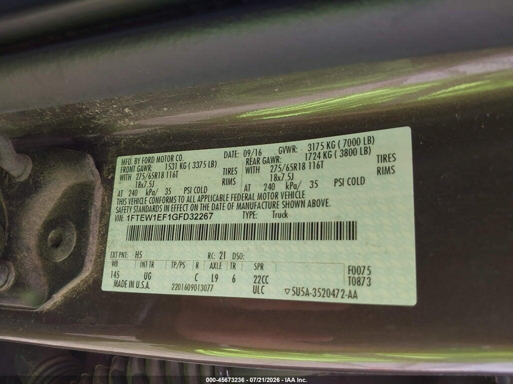 1FTEW1EF1GFD32267 2016 FORD F-150 photo no. 9