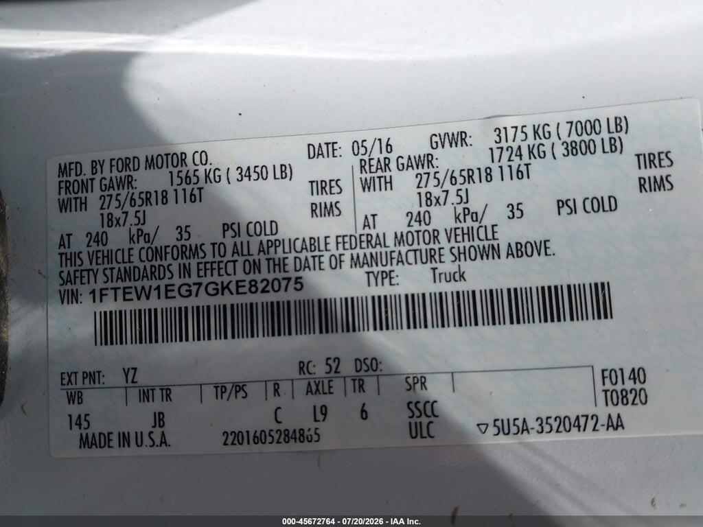 1FTEW1EG7GKE82075 2016 FORD F-150 photo no. 9