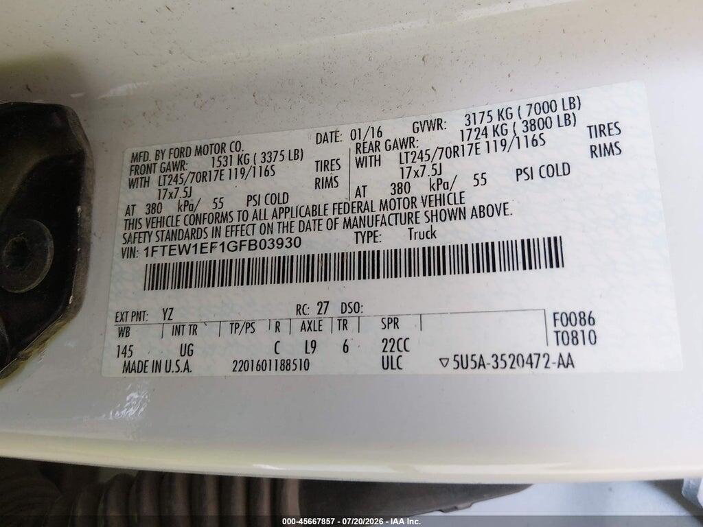1FTEW1EF1GFB03930 2016 FORD F-150 photo no. 9