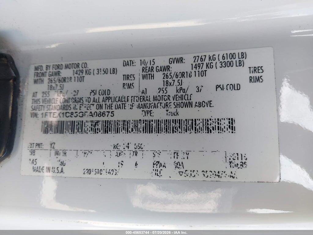 1FTEX1C85GFA08675 2016 FORD F-150 photo no. 9