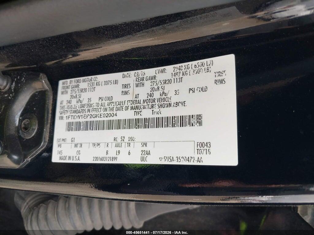 1FTEW1EP2GKE02004 2016 FORD F-150 photo no. 9